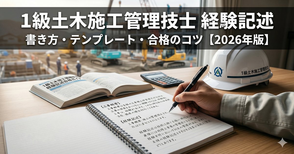 1級土木施工管理技士 経験記述の書き方を解説するアイキャッチ画像